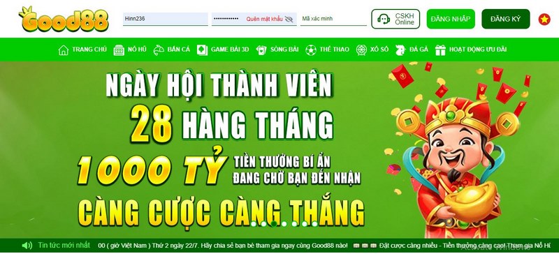 Đăng nhập Good88 thông qua PC rất đơn giản và nhập cuộc nhanh chóng