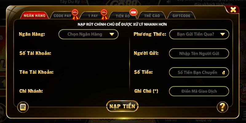 Cách nạp tiền vào Go88